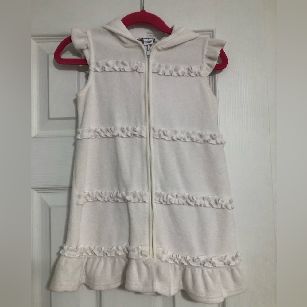Hartstrings‎ white Ruffle Hooded Zip swim cover up girls size 4 summer beach